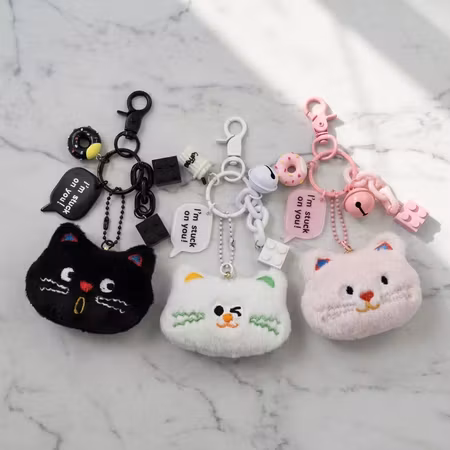 Cat Face Bell i plysch – 3 varianter Bag Charm