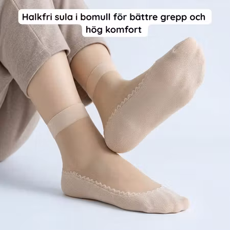 Korta slitstarka nylonstrumpor 3-pack – med förstärkt bomullssula, beige eller svart