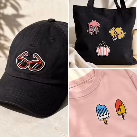 Påstrykbara tygmärken sommar 6-pack – broderade strykmärken med strandmotiv