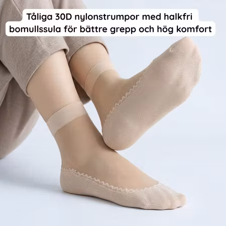 Korta slitstarka 30d nylonstrumpor 3 & 6-pack – med förstärkt bomullssula, beige eller svart