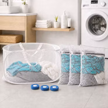 Tvättpaket Mini - Tvättkorg, 3 Tvättpåsar & 3 Tvättbollar