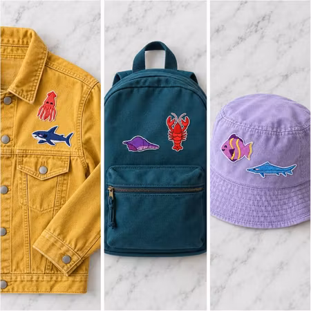 Tygmärken Oceanäventyr – 6-pack med havsdjur broderade strykmärken