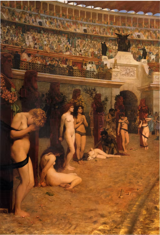 KRISTNA MARTYRER OFFRAS TILL LEJONEN av Herbert Gustave Schmalz