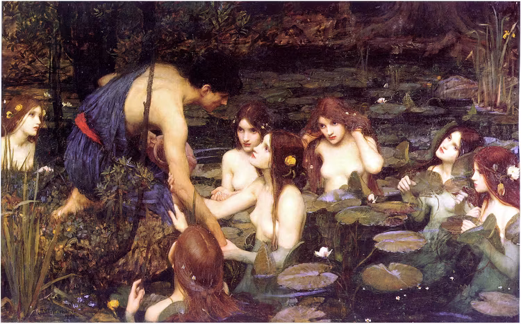 HYLAS OCH NYMFER av JOHN WATERHOUSE