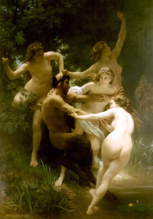NYMFER OCH SATYR av WILLIAM ADOLPHE BOUGUEREAU