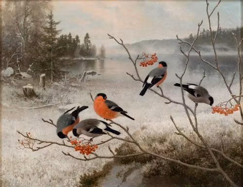 DOMHERRAR I VINTERLANDSKAP av FERDINAND WRIGHT Oljetryck