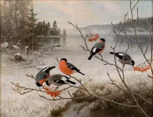 DOMHERRAR I VINTERLANDSKAP av FERDINAND WRIGHT Oljetryck