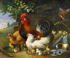 HÖNSGÅRDEN av JULIUS SCHEURER Konsttryck på duk