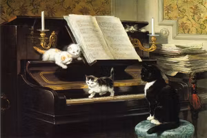 KATTERNAS PIANO LEKTION av HENRIETTE RONNER-KNIP Konsttryck på duk