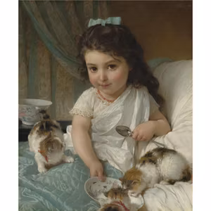 KATTERNAS FRUKOST av ÉMILE MUNIER Oljetryck på linne canvas