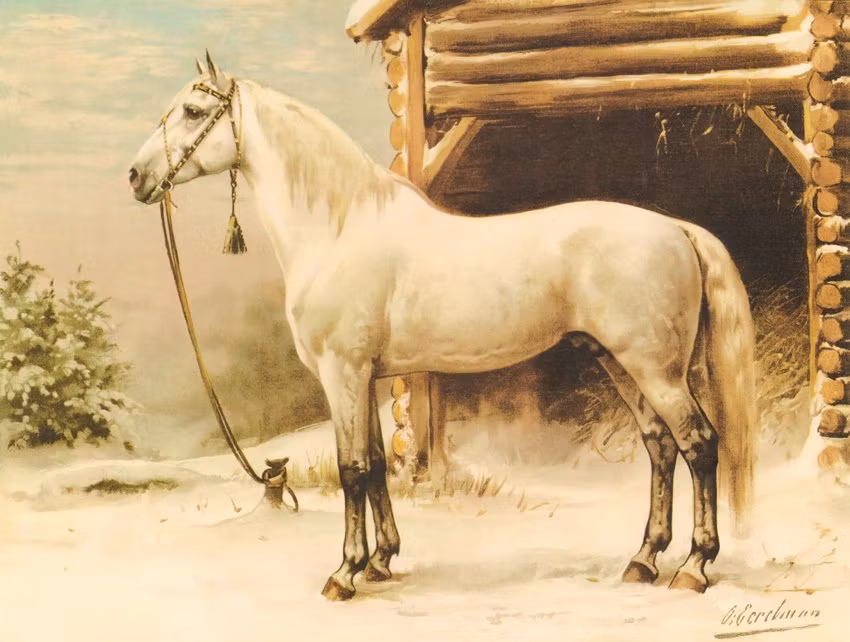 RYSK TRAVHÄST av OTTO EERELMAN Oljetryck