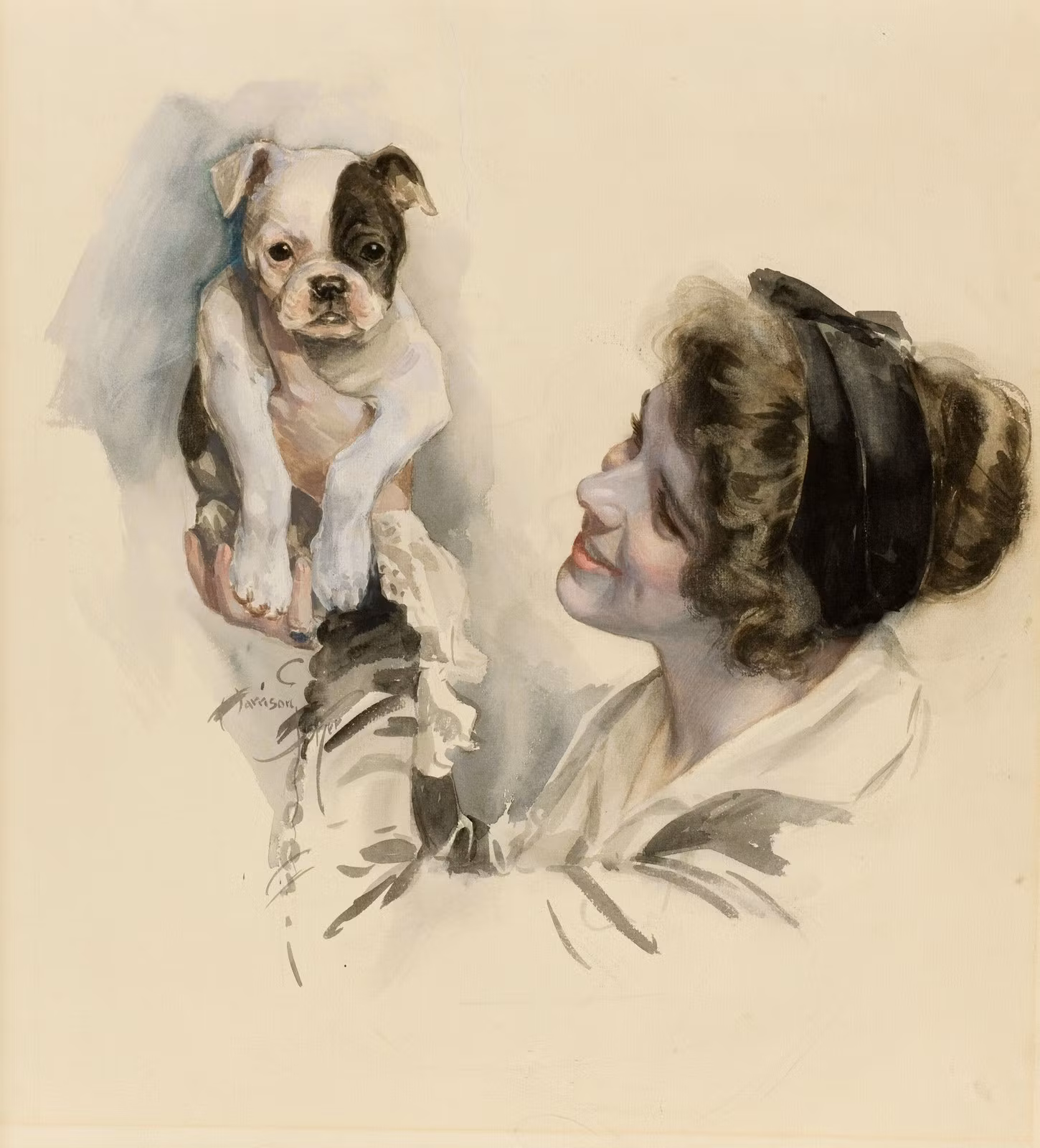 PIT BULL HUND VALP OCH VACKER UNG KVINNA av HARRISON FISHER