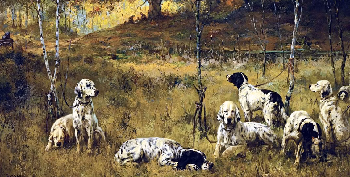 THE LUNCH HOUR av PERCIVAL ROSSEAU 8 Setter hundar KONSTTRYCK PÅ DUK