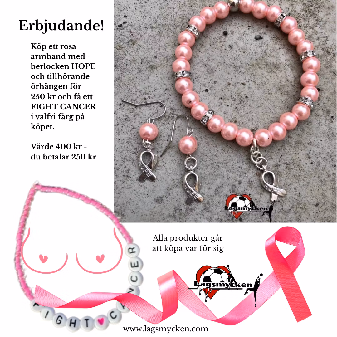 Set med armband ROSA BANDET HOPE med tillhörande örhängen