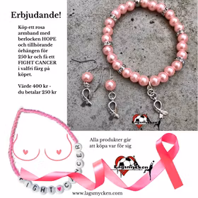 Set med armband ROSA BANDET HOPE med tillhörande örhängen