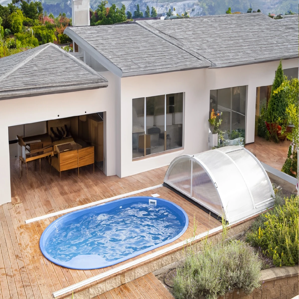 Glasfiberpool Olymp -  en elegant och högkvalitativ glasfiberkompositpool.