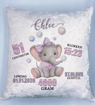 Fødselspute - Elefant blåser bobler (Lilla)