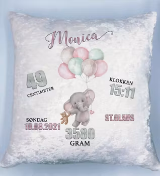 Fødselspute - Elefant med ballong (rosa)