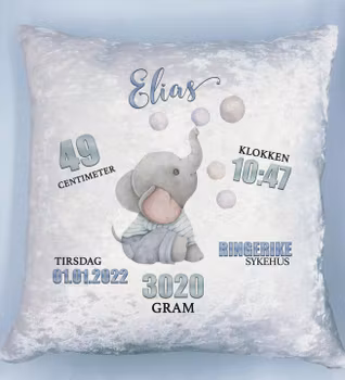 Fødselspute - Elefant blåser bobler (blå)