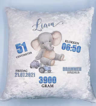 Fødselspute - Elefant leker med bil