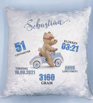 Fødselspute - Bamse kjører bil