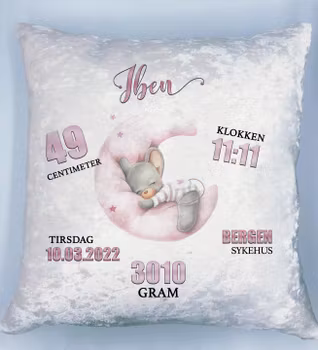 Fødselspute - Mus på måne (rosa)