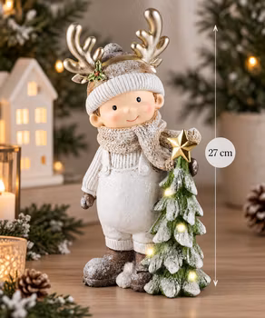 Vinterbarn gutt med tre - 26 cm - LED