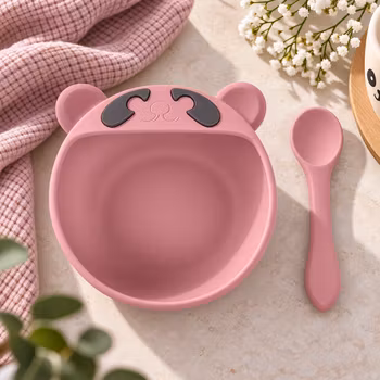 Babyskål med skje- Rosa