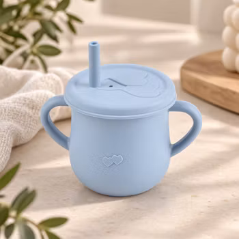 Babykopp med sugerør- Blå