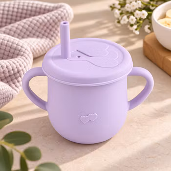 Babykopp med sugerør- Lilla