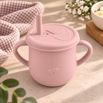 Babykopp med sugerør- Rosa