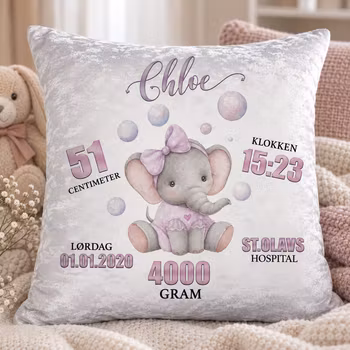Fødselspute - Elefant blåser bobler (Lilla)