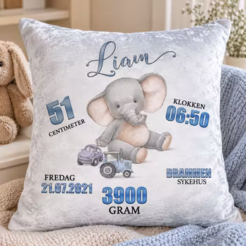 Fødselspute - Elefant leker med bil
