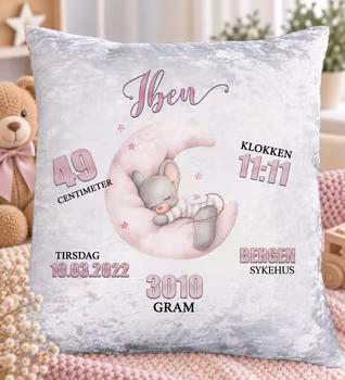 Fødselspute - Mus på måne (rosa)