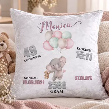 Fødselspute - Elefant med ballong (rosa)