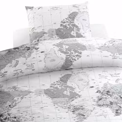 Big World Bäddset Grå Världskarta Enkeltäcke 150x210 Borganäs of Sweden
