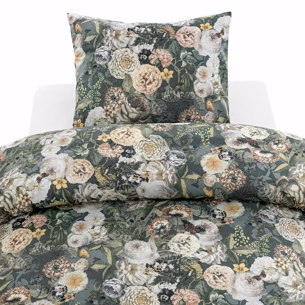 Abigail Påslakanset Grön Blommor Enkeltäcke 150x210 Borganäs of Sweden