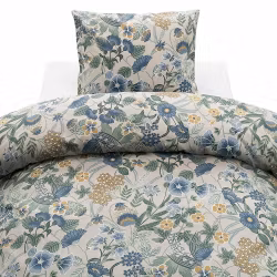 Blombacken Bäddset Blå Blommigt Enkeltäcke 150x210 Borganäs of Sweden