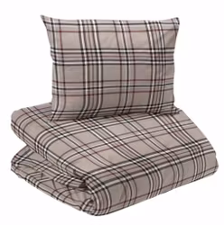 Cervinia Bäddset Flanell Beige Rutigt Enkeltäcke 150x210 Redlunds