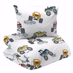 Monstertruck Bäddset Vit Barn Enkeltäcke 150x210 Redlunds