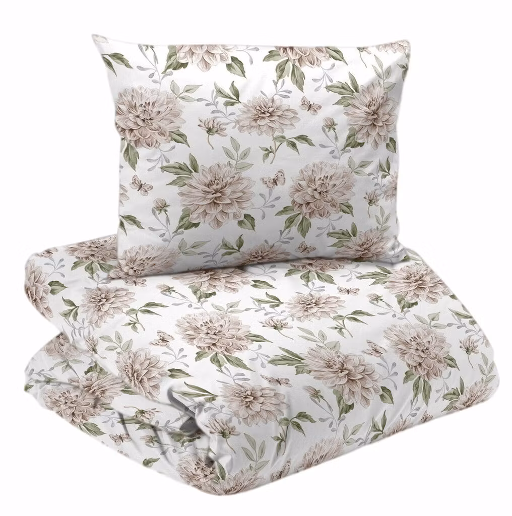 Nadia Påslakanset Satin Beige Blommigt Enkeltäcke 150x210 Redlunds