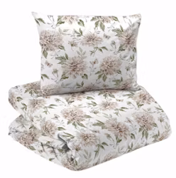 Nadia Bäddset Satin Beige Blommigt Enkeltäcke 150x210 Redlunds