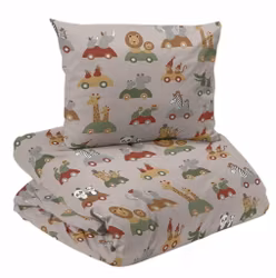 Utflykt Bäddset Beige/Röd Djur Barn Enkeltäcke 150x210 Redlunds