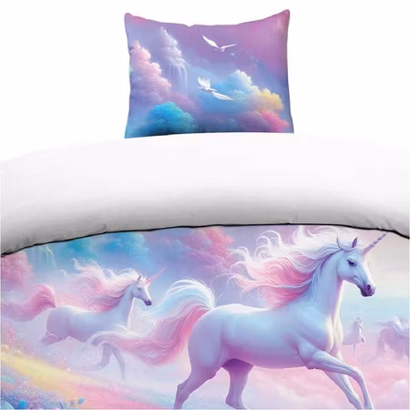 Unicorn lila Barn Bäddset Enkeltäcke 150x210 Borganäs of Sweden