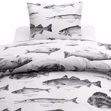 Havsfiskar Svart/Vit Bäddset Borganäs of Sweden 150x210