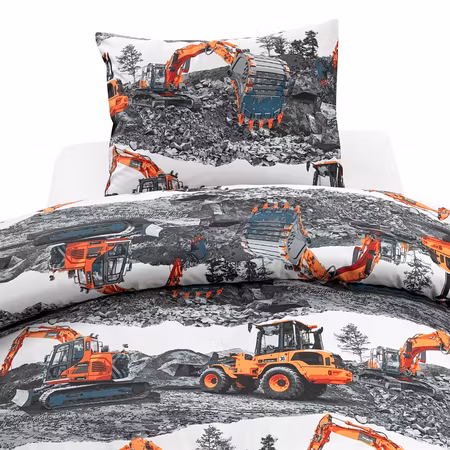 Maskiner Orange Bäddset  Enkeltäcke 150x210