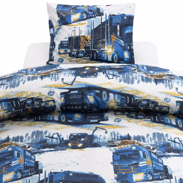 Lastbilar Marinblå Bäddset  Enkeltäcke 150x210