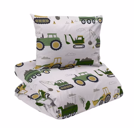 Busy Tractors Beige Bäddset Enkeltäcke 150x210 Redlunds