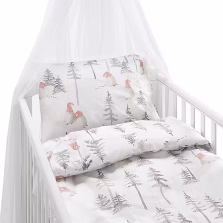 Bäddset Skogstomte Vit/Grå Spjälsäng 100x130 cm Borganäs of Sweden