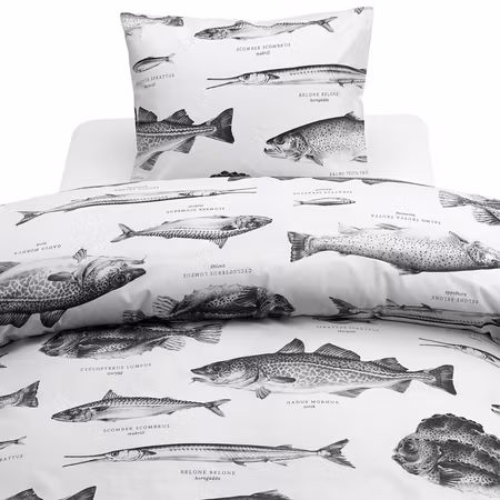 Havsfiskar Svart/Vit Bäddset Borganäs of Sweden Enkeltäcke 150x210